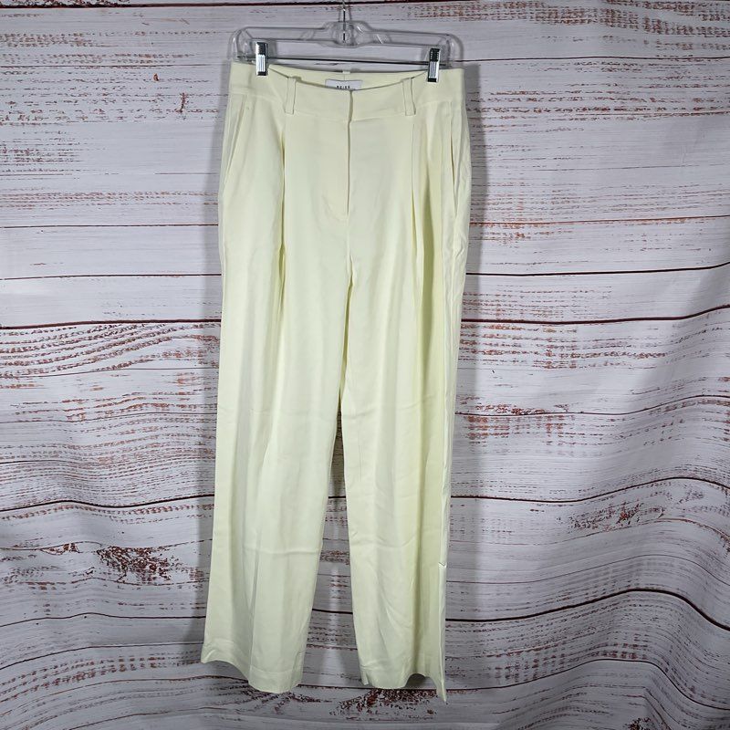 NWT Reiss Liana Pale Yellow Pleated Front Wide Leg Pants - Size 6