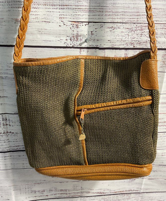 Vintage Brio Women's Tan & Olive Knitted Leather Crossbody Bag