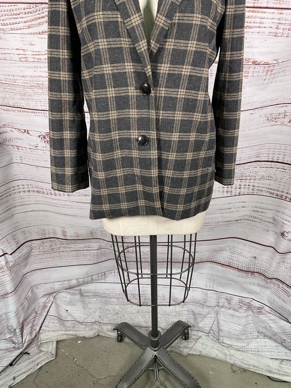 Madewell Women's Wool Blend Black & Brown Plaid Suit Jacket Blazer Size M