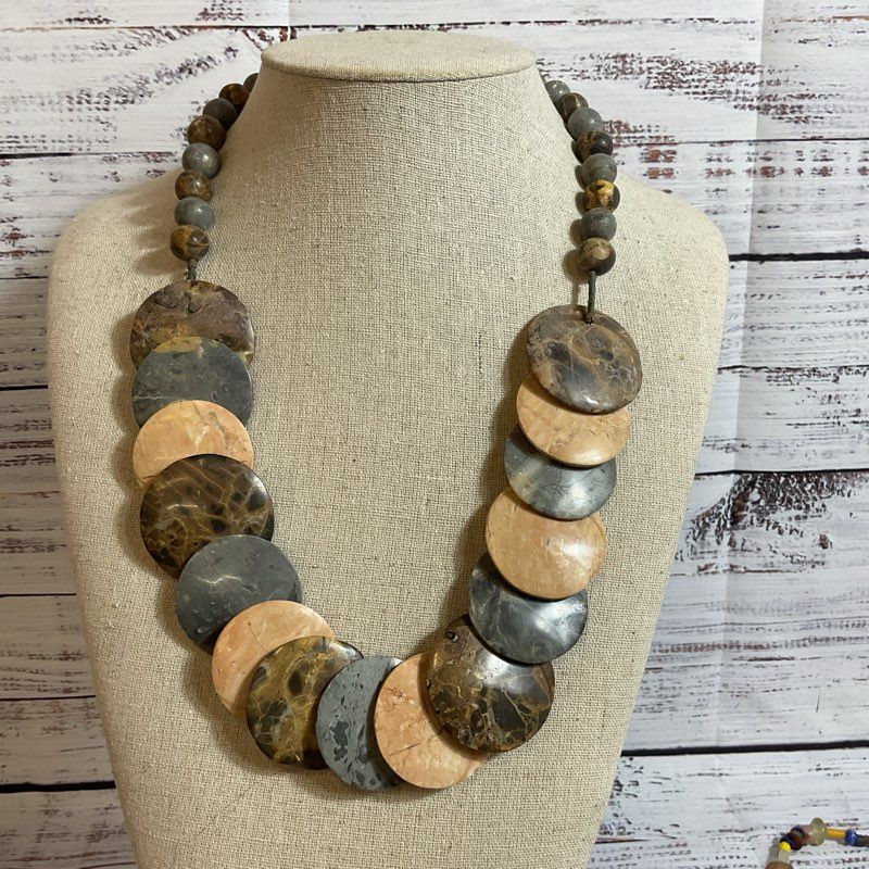 Sterling Silver Clasp Disc & Round Beaded Necklace- 25"