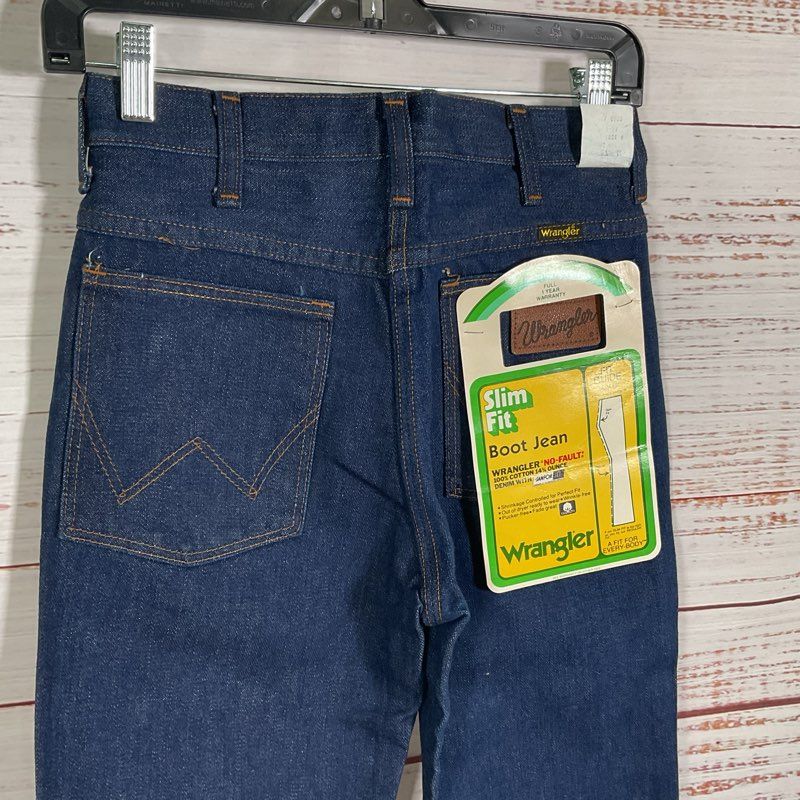 Vintage 80s Deadstock Wrangler Slim Fit Middleweight 14.75 oz Boot Jeans 27x31