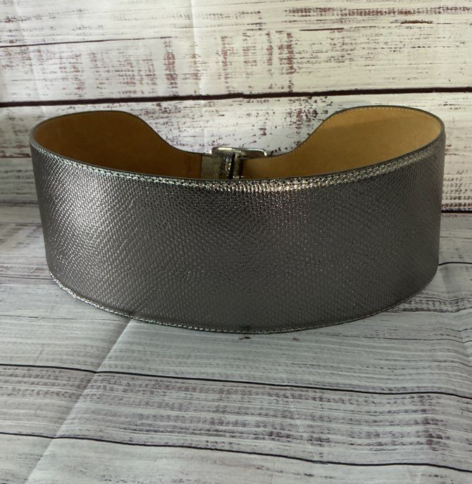 Women's W. Kleinberg Silver Wide Karung Snake Belt Size M