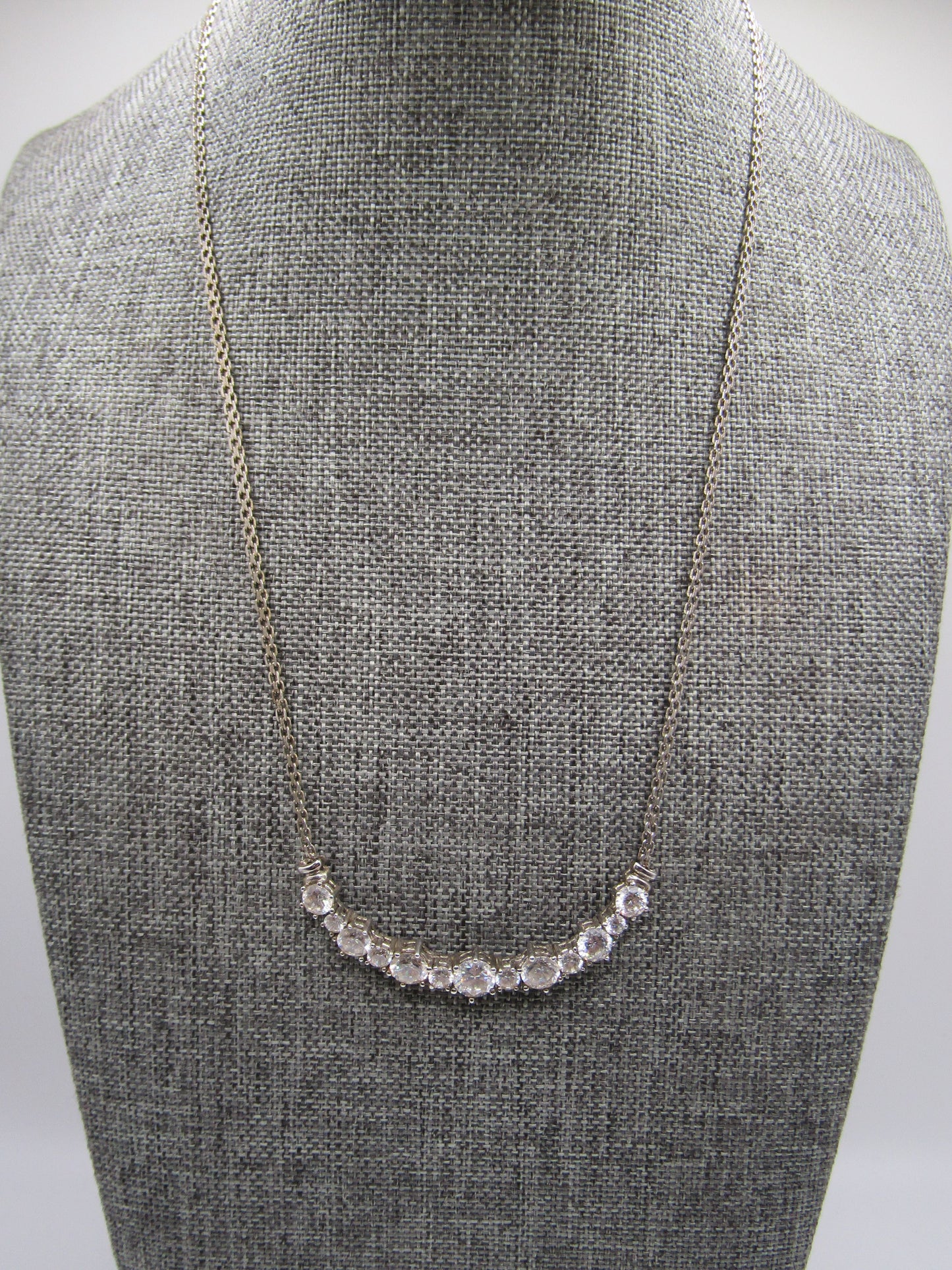 Sterling Silver Cubic Zirconia Crescent Bar Pendant Necklace