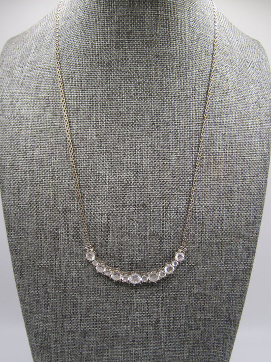 Sterling Silver Cubic Zirconia Crescent Bar Pendant Necklace