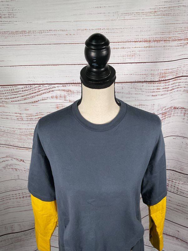 ENFOLD Women's Grey & Yellow Layer Long Sleeve Shirt Size 36 Made in Japan