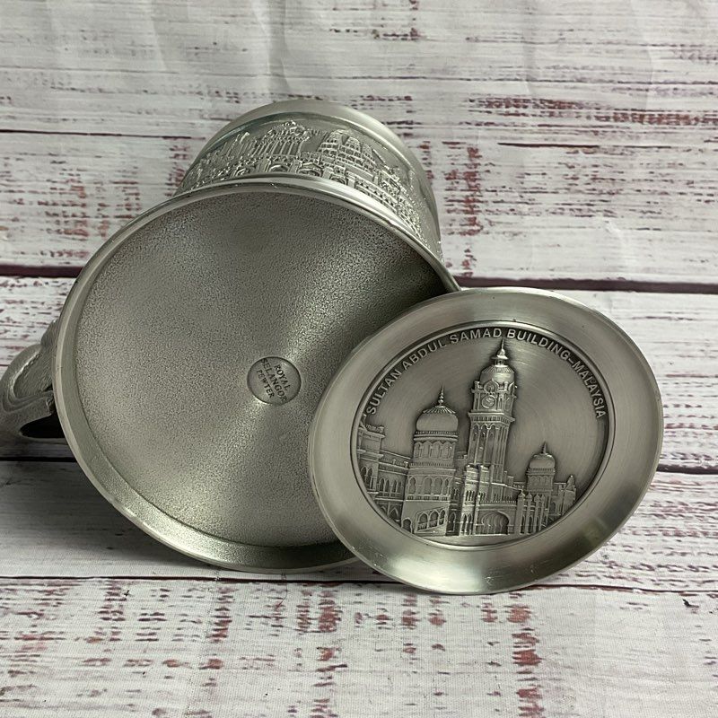 Royal Selangor Malaysia 5" Parrot Handle Pewter Mug & Coaster Set