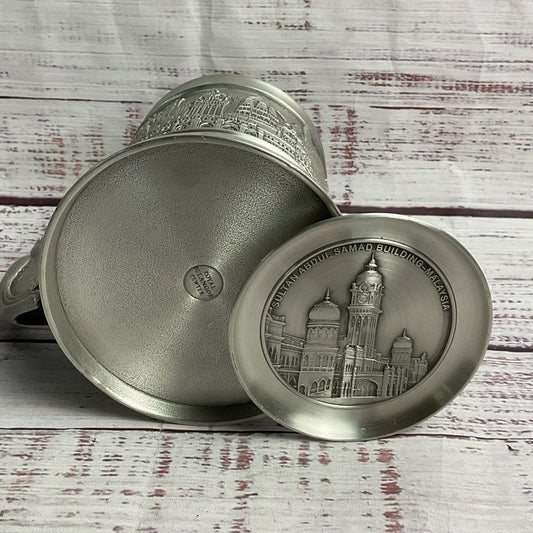 Royal Selangor Malaysia 5" Parrot Handle Pewter Mug & Coaster Set