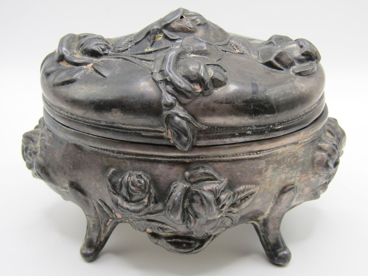 Antique Brainard & Wilson Rose Repousse Art Nouveau Trinket Box