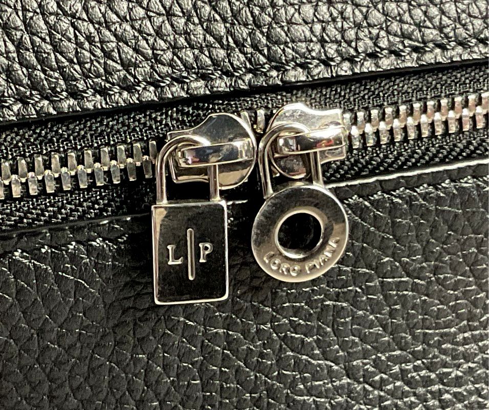 Loro Piana Leather Extra Pocket 19 Top Handle Bag Black Antique Silver