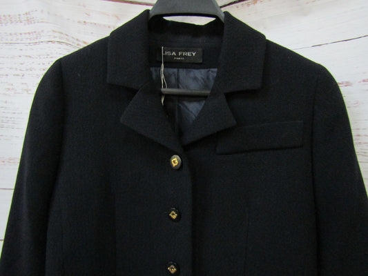 Lisa Frey Women's Navy Blue Button Down Wool Jacket Size 40 Made in France