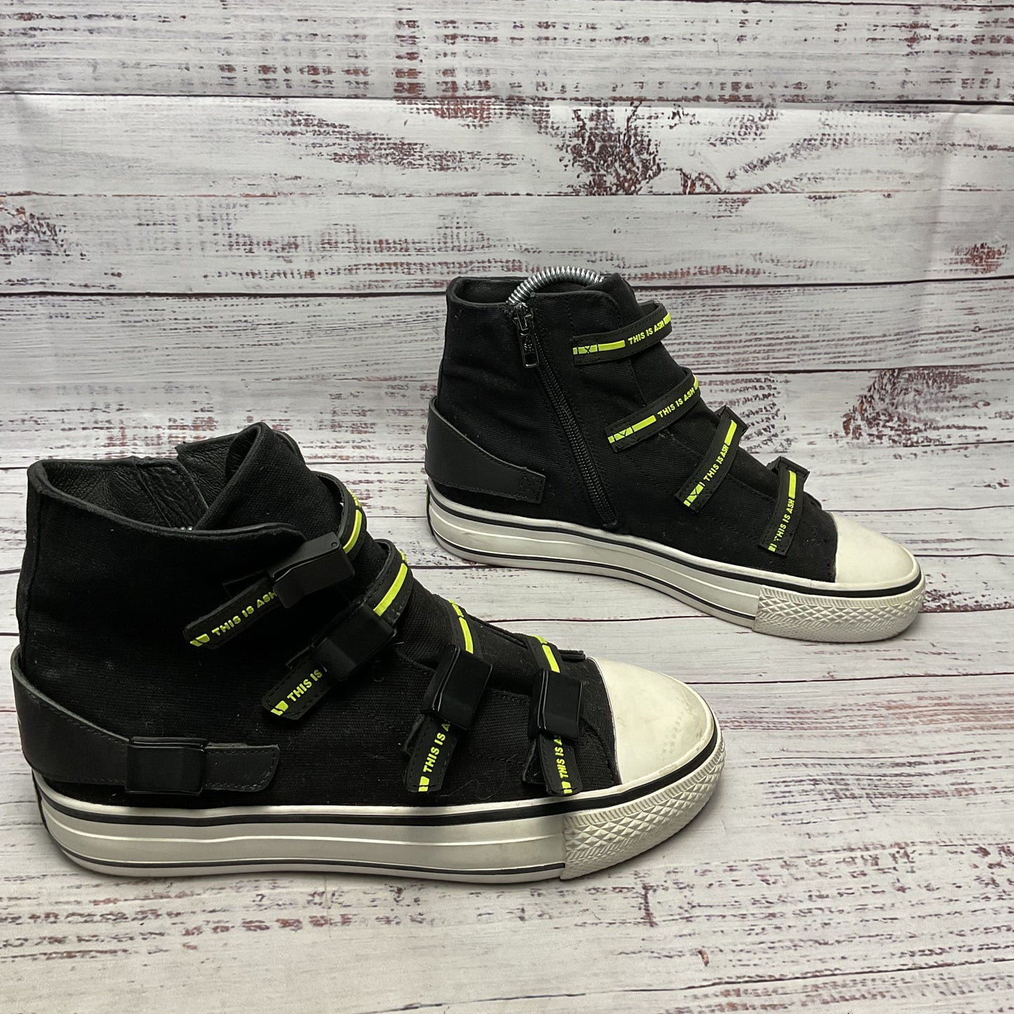 Ash Virgo Black Canvas Hi-top Strap Buckle Sneaker Casual Shoe Women Size 7.5
