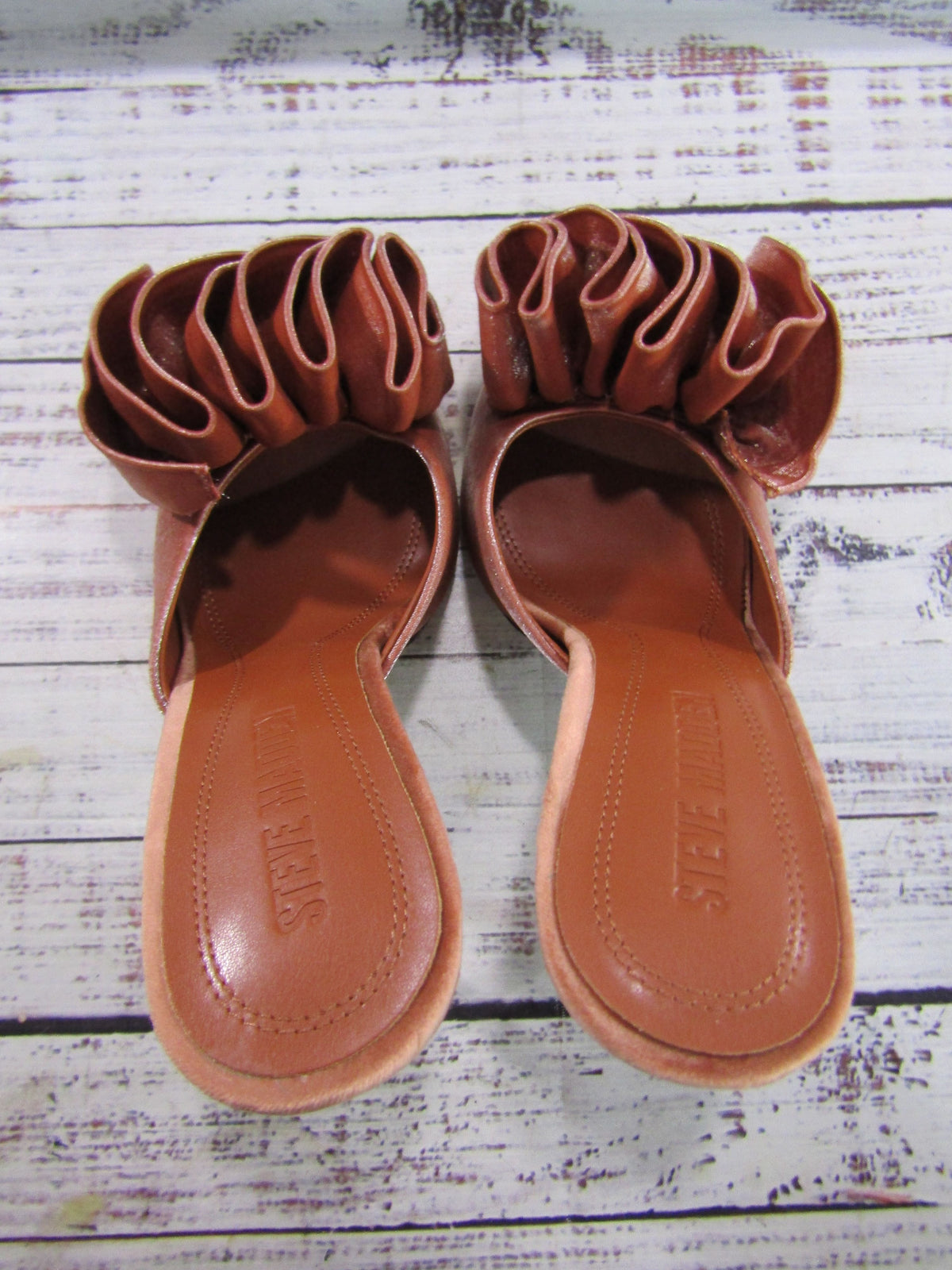 Steve Madden Affinity Women's Rust Satin Stiletto Heel Open Toe Sandals Size 8.5