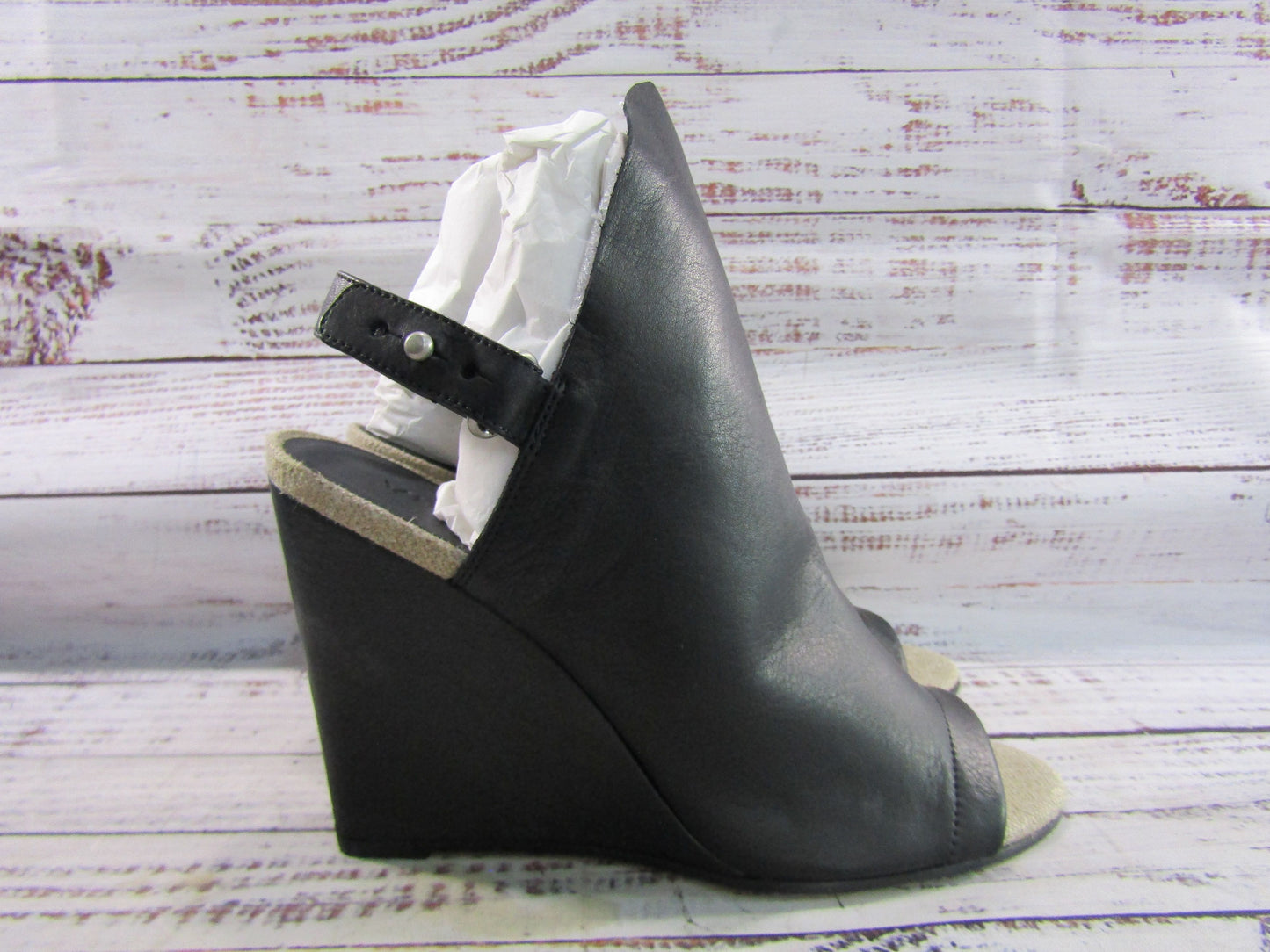 Vince Kostel Women's Black Leather Wedge Sandals Size 7.5 Made in Italy