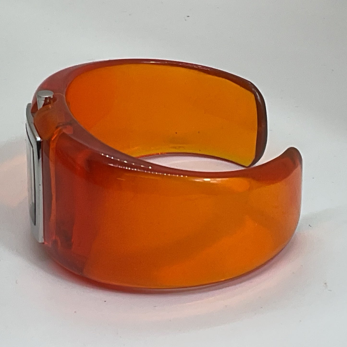 VTG. FOSSIL FS-9787 Women's Orange Lucite Cuff Watch- NEEDS BATTERY