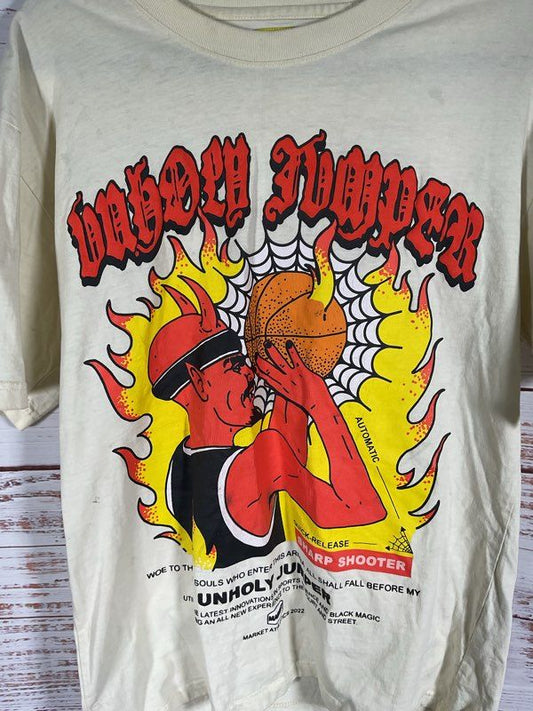 Men's Market Unholy Jumper Graphic T-Shirt White Size M