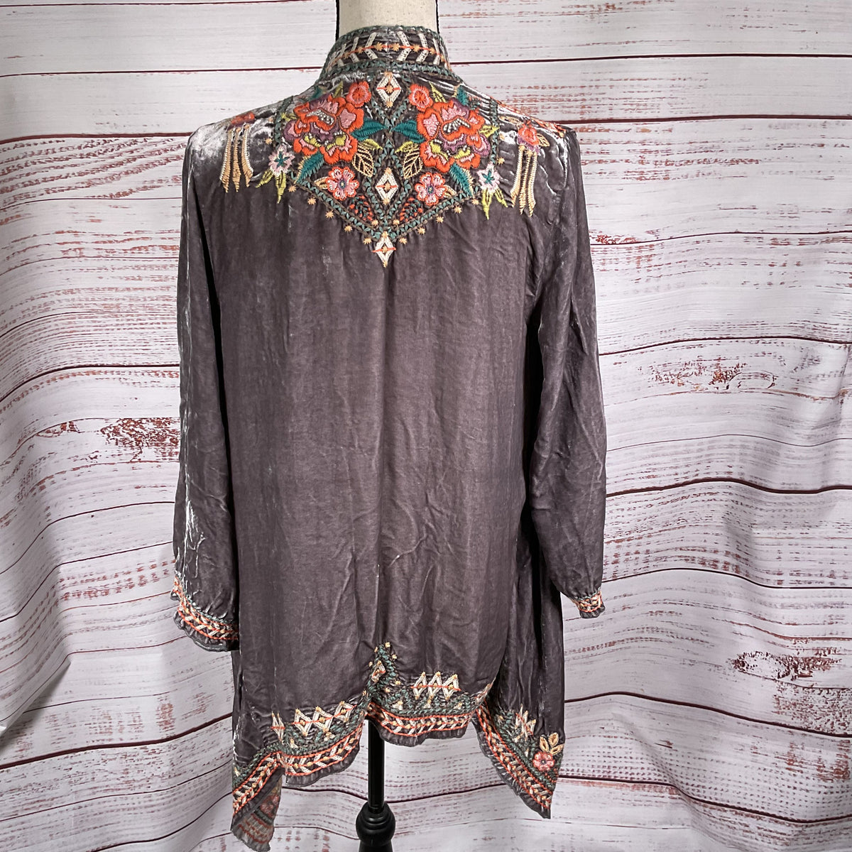 NWT JOHNNY WAS Maeve Velvet Draped Embroidered Cardigan- SZ XS