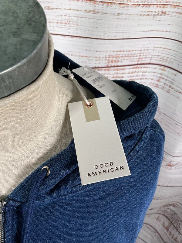 NEW Good American Women's Zip Up Indigo Blue Hoodie Size 2XL/3XL