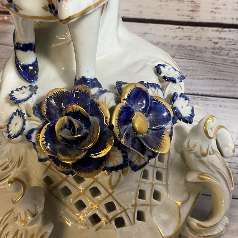 Pair ANTQ. 1817 ECHT KOBALT Blue/White Gold Gilt Porcelain Victorian Candelabras