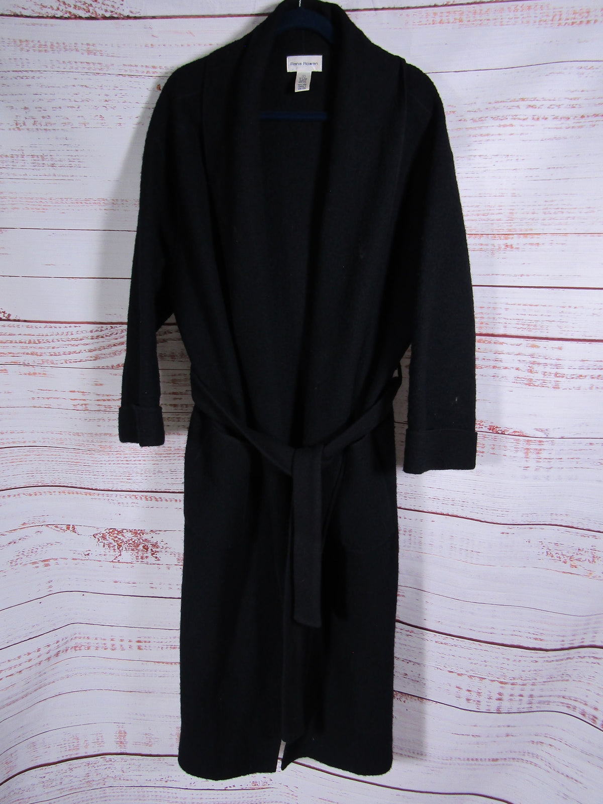Vintage Rena Rowan Women's Black Wool Belted Coat Size M