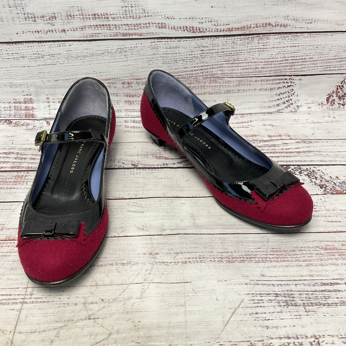 Marc Jacobs Mary Jane Maroon Wool Black Shoe Women Size 7US 37EU