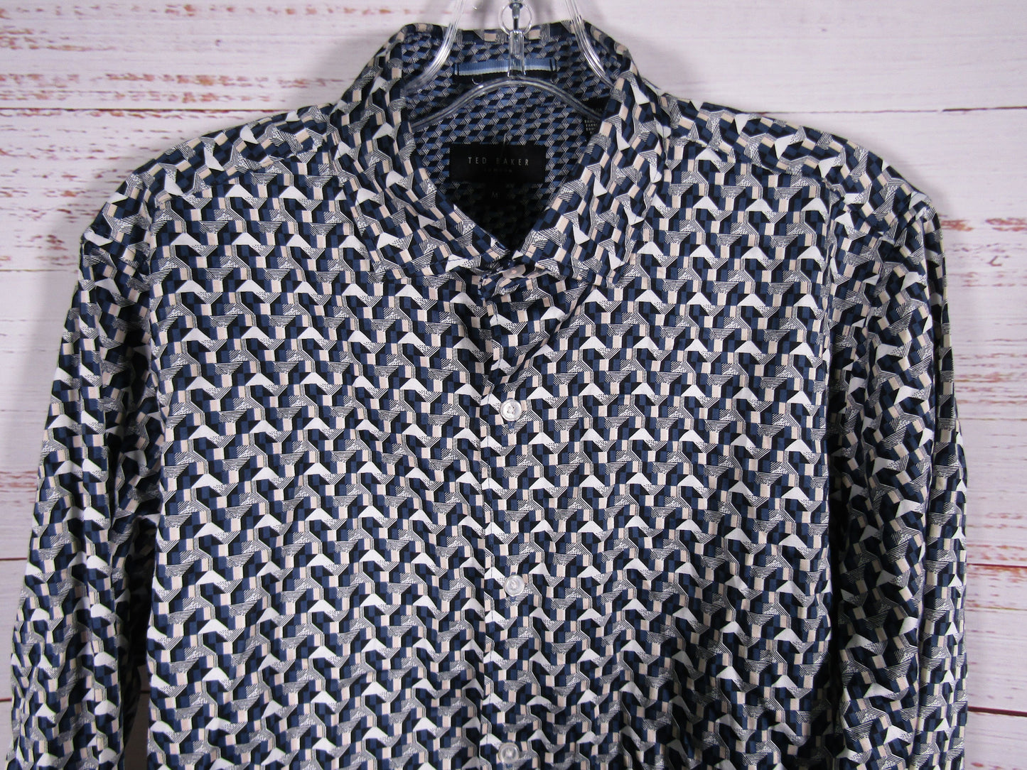 Ted Baker Soren Men's Archie Print Dark Denim Geometric Long Sleeve Shirt Size M