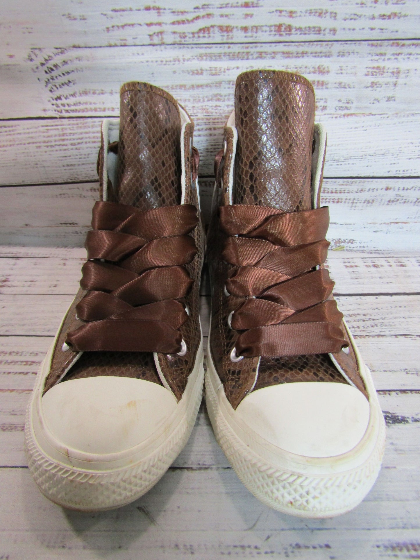 Converse Chuck Taylor Women's Brown Leather Snake Embossed High Top Sneakers
