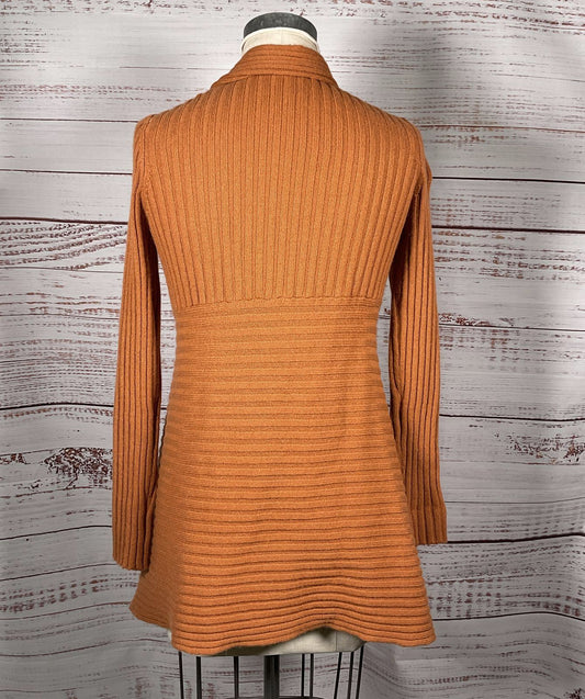 Autumn Cashmere Rib Drape Cardigan Sweater Burnt Orange S