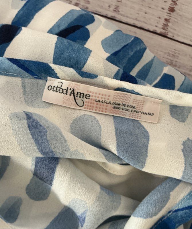 Women's Ottod'Ame Blue and White Watercolor Print Dress Size 4 Retail $160
