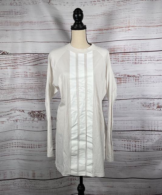 Adidas White Long Sleeve Three Stripes Long Top - Size Medium