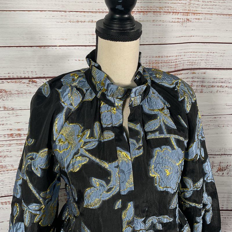 Stine Goya Jasmine Black/Blue Floral Ruffle Neck Mini Dress - Size in Desc.