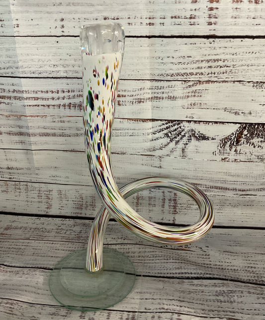 Michael Hudson Confetti Hand Blown Twisted Set of 2 Candlesticks Multicolor