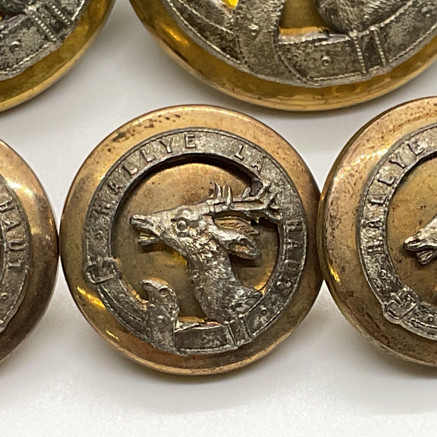 ANTIQUE SUPERIEUR France Rallye LA Haut Two Tone Deer Motif Buttons- Set of 10