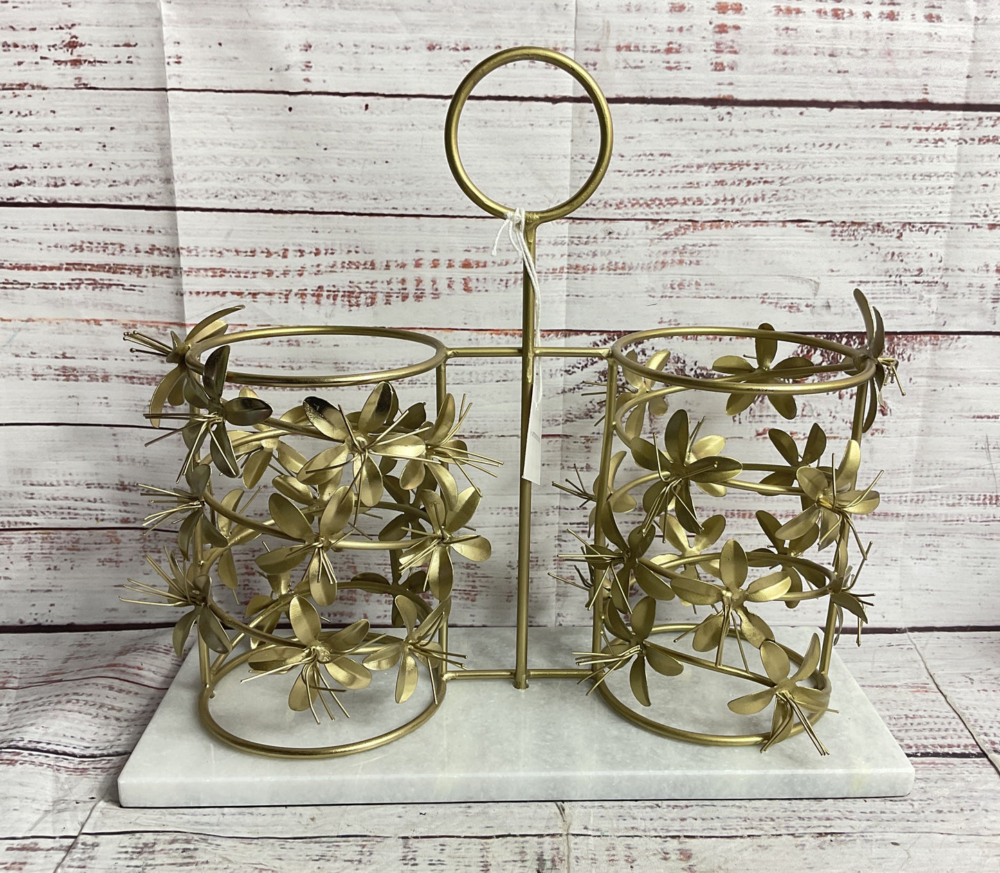 Anthropologie Floral Wine Bottle Caddy Brass