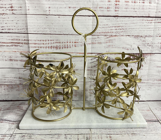 Anthropologie Floral Wine Bottle Caddy Brass