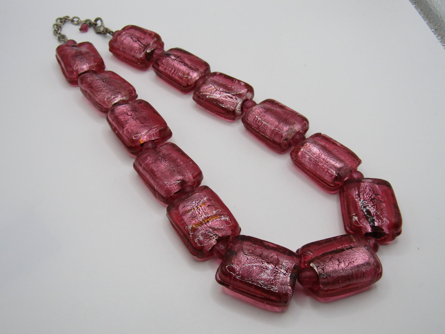 Vintage Artisan Handcrafted Silver Fleck Pink Glass Necklace