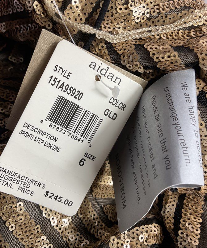 Aidan Mattox Spaghetti Strap Sequin Mini Dress Gold 6