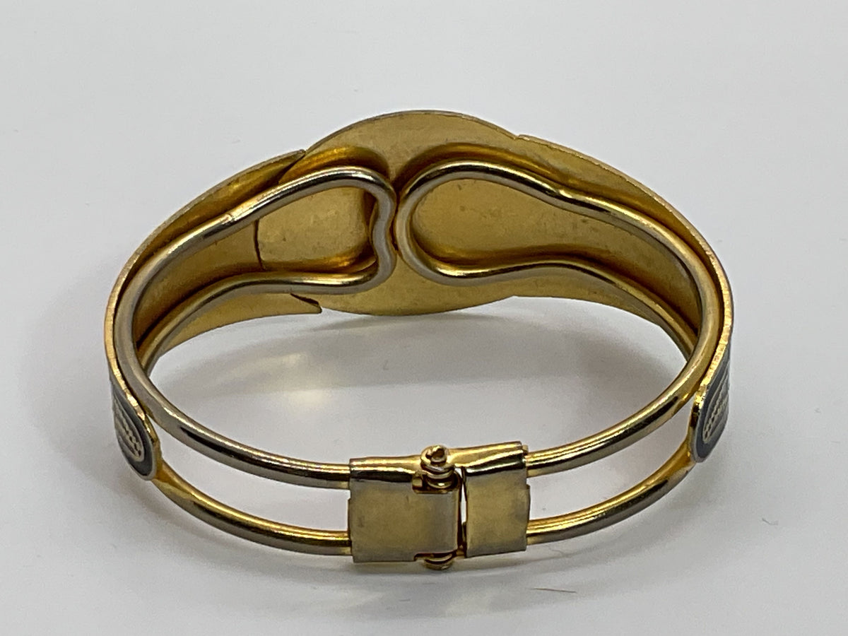 VTG. Brass Cloisonne Floral Hinged Bangle Bracelet- 6.75"