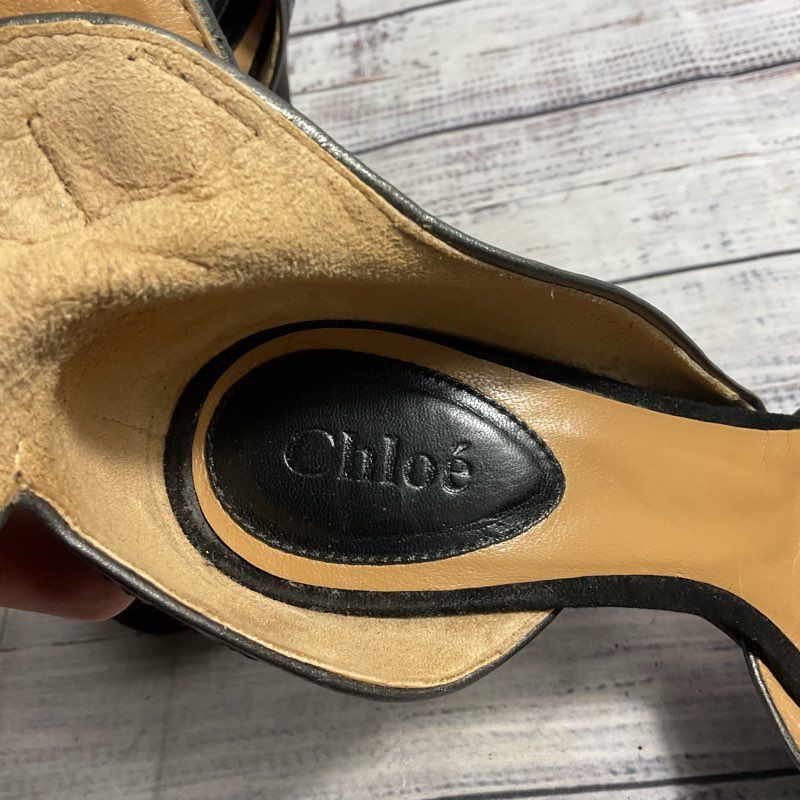 Chloe Lauren Black Leather/Snakeskin Ankle Wrap Stiletto Heel Women's Size 6