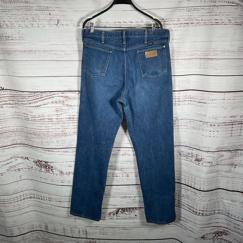 VTG Wrangler Custom Screenprint White Mercedes Car Graphic Jeans Men Size 36x34