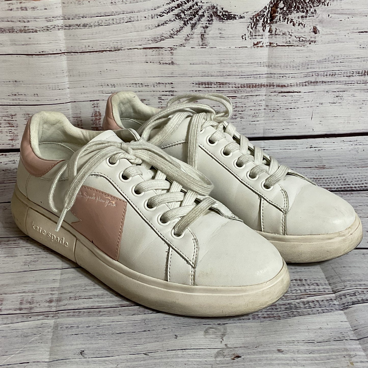 KATE SPADE Women's White & Pink Leather Sneakers- SZ 7B
