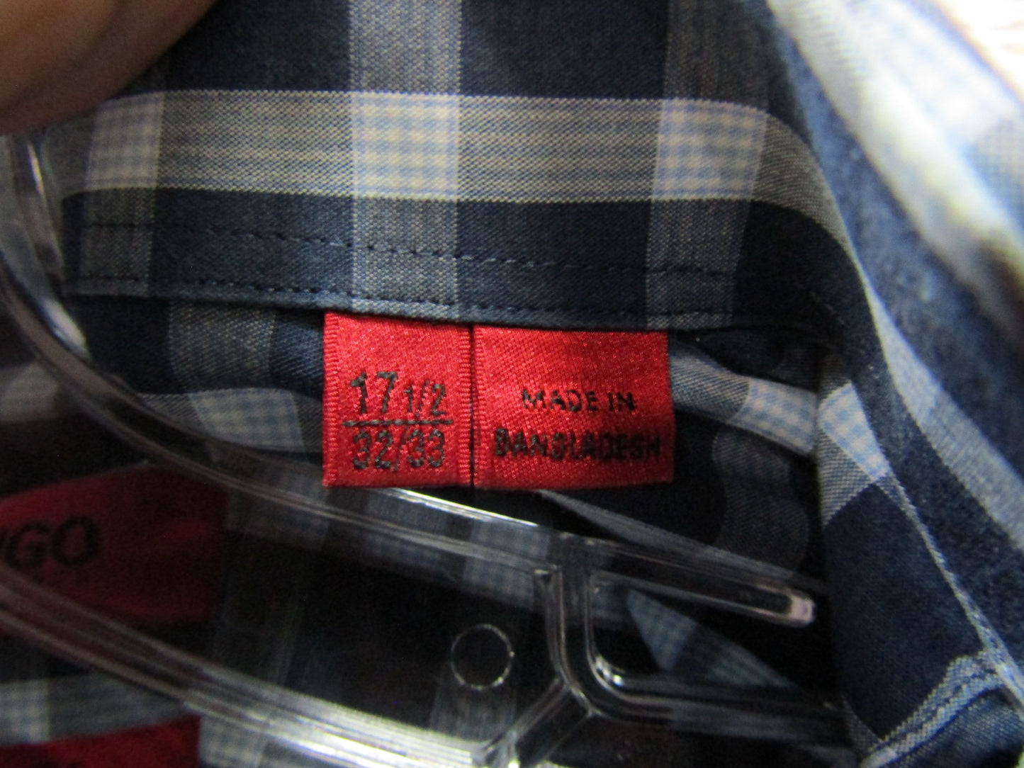 Hugo Boss Mabel Men's Blue Plaid Long Sleeve Shirt Size 17.5
