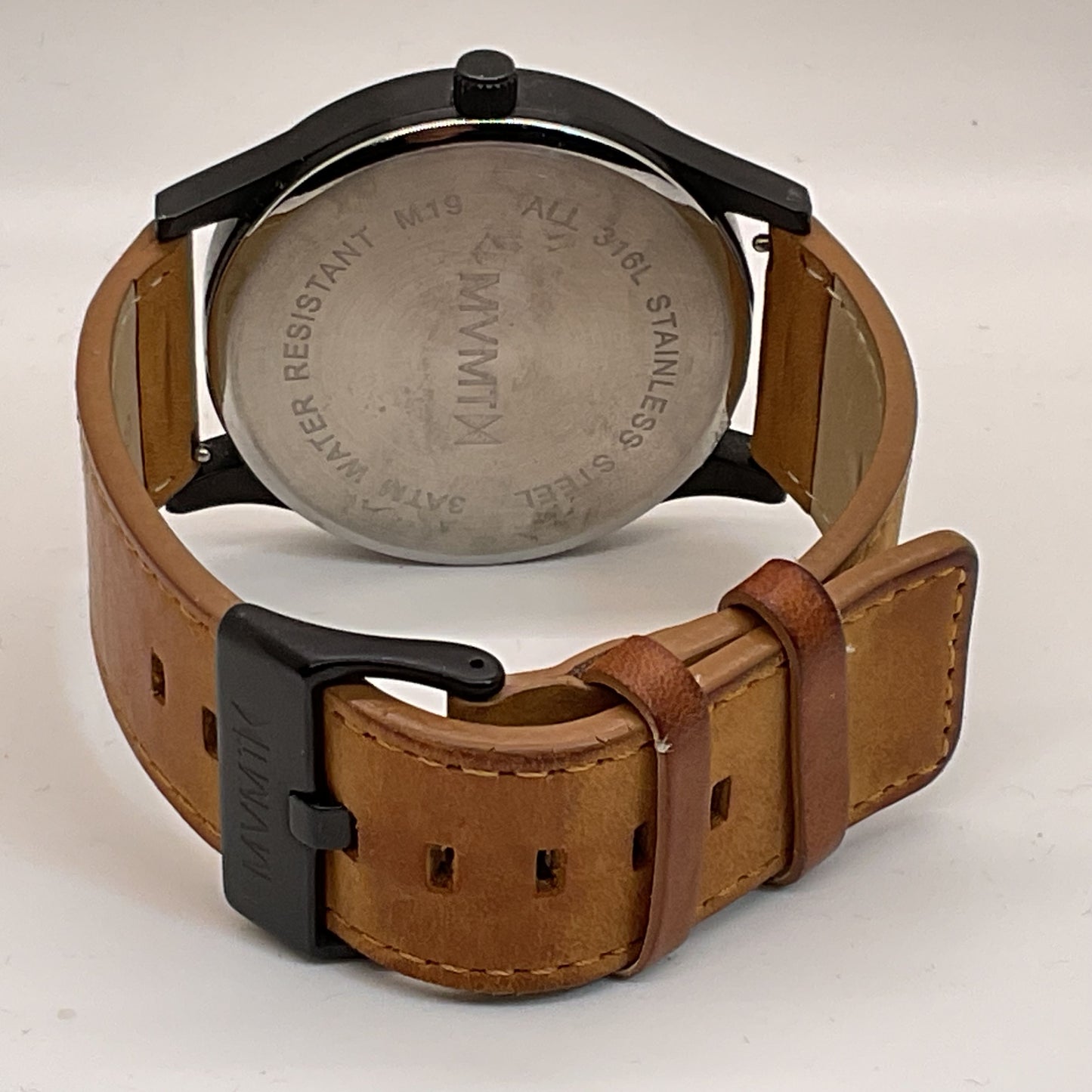 MVMT Classic Men’s Watch Black Stainless Steel Brown Leather Band- NEEDS BATTERY