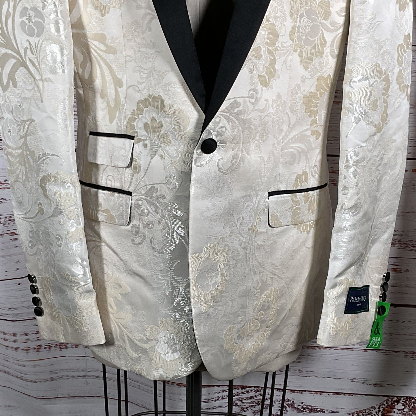 NWT PAISLEY & GRAY Men's Off White Paisley Slim Fit Tuxedo- SZ 42R & 36W Pants