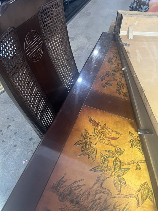 VTG BERNHARDT Shibui Asian Carved Painted Dining Table w/6 Chairs (PICKUP 90034)