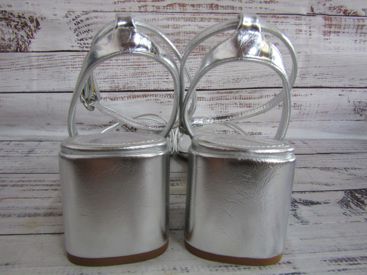 Mango Women's Silver Leather Ankle Strap Sandals Size 12