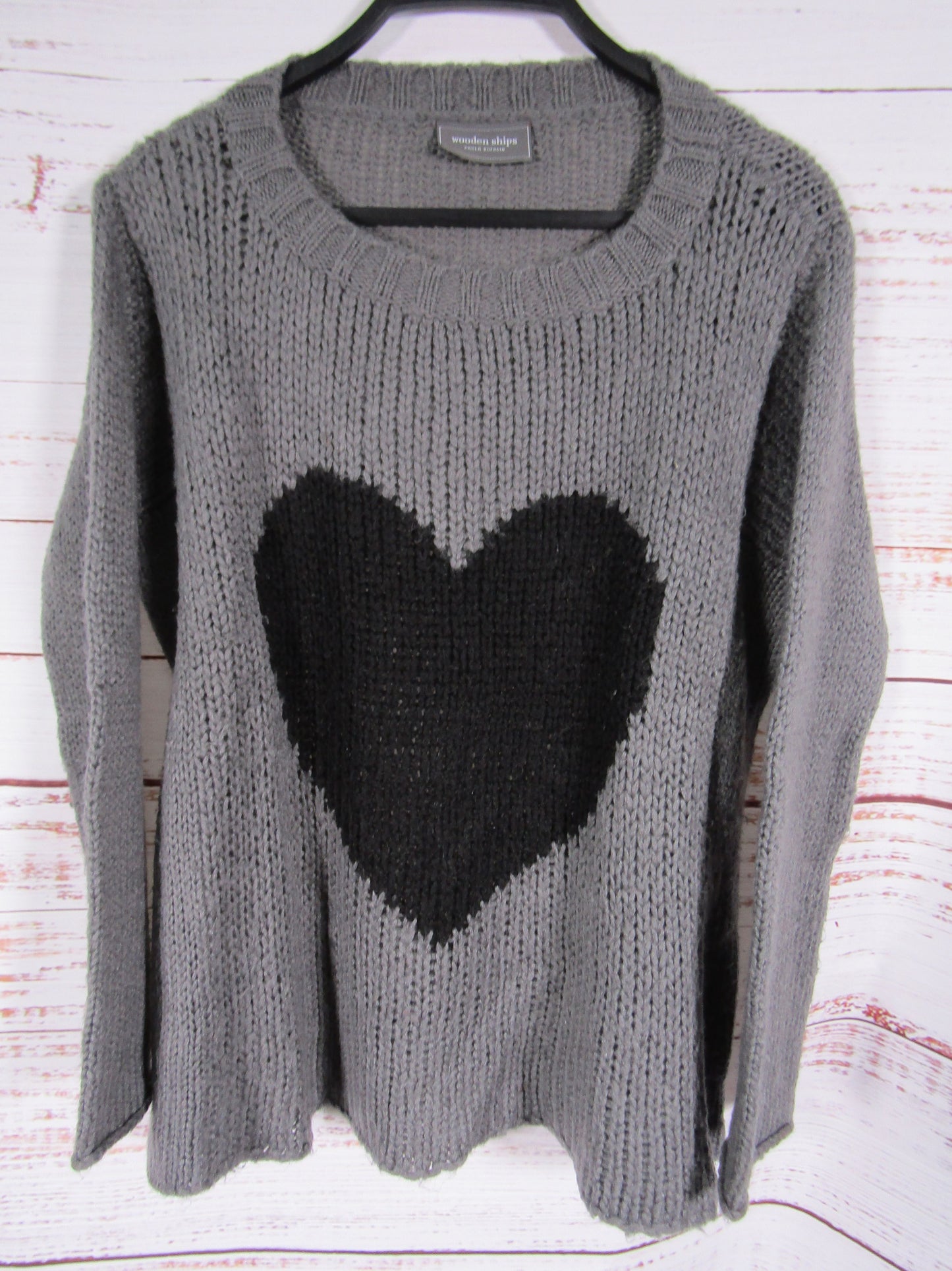 Wooden Ships by Paola Buendia Women's Gray Knit Wool Blend Heart Sweater Size XS