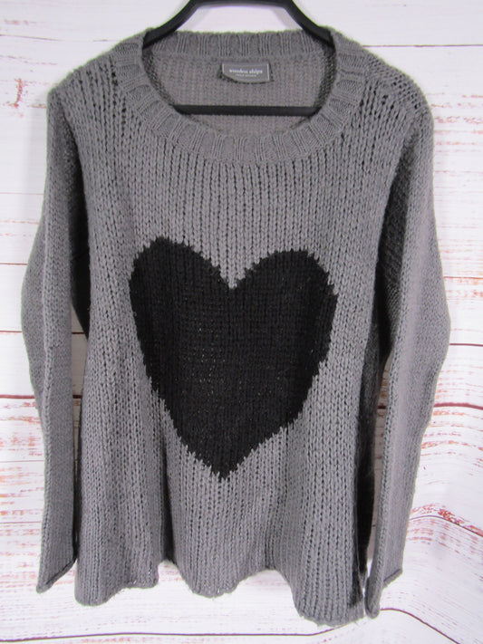 Wooden Ships by Paola Buendia Women's Gray Knit Wool Blend Heart Sweater Size XS