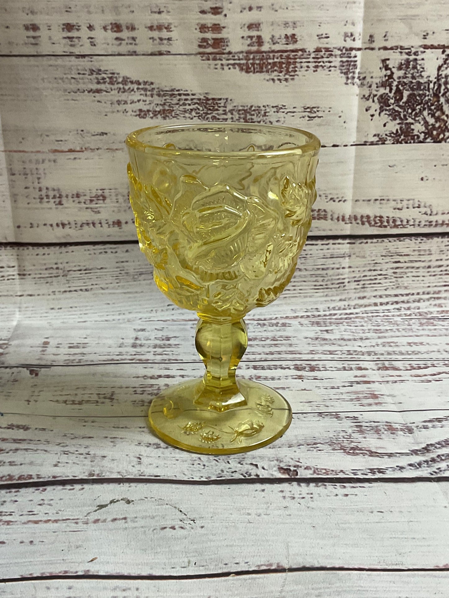 VintageMadonna Inn Yellow Glass Rose Wine Goblet