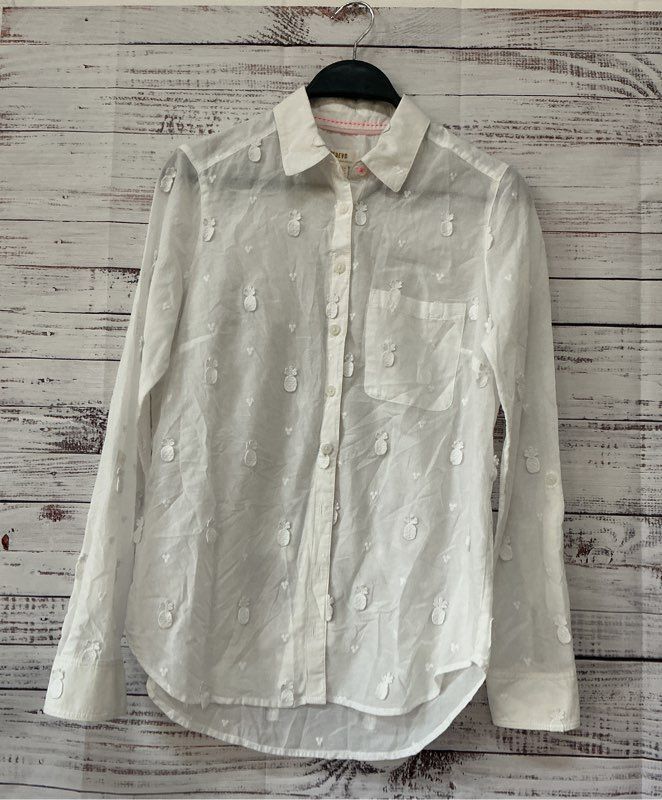 Women's Maeve By Anthropologie White Blouse w/Pineapple appliques Size 6