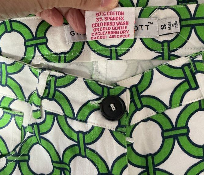 Women's Gretchen Scott Green and White Pants Cotton Blend Size S Retail $150